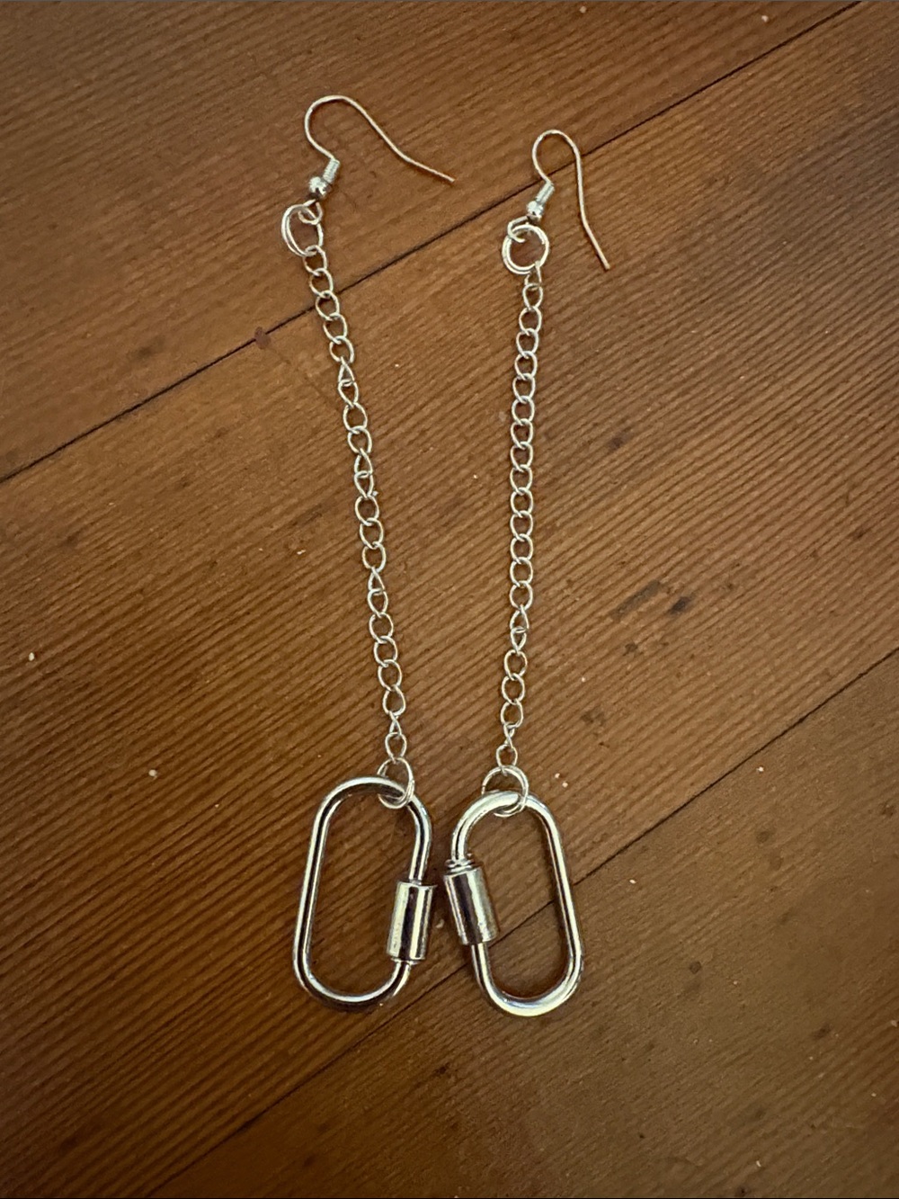 Hand-Crafted Silver Chain Drop Earrings with Carabiner Accent